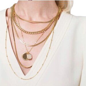 WHBM Necklace Convertible gold tone NWT Minimalist Quiet Luxury $60
